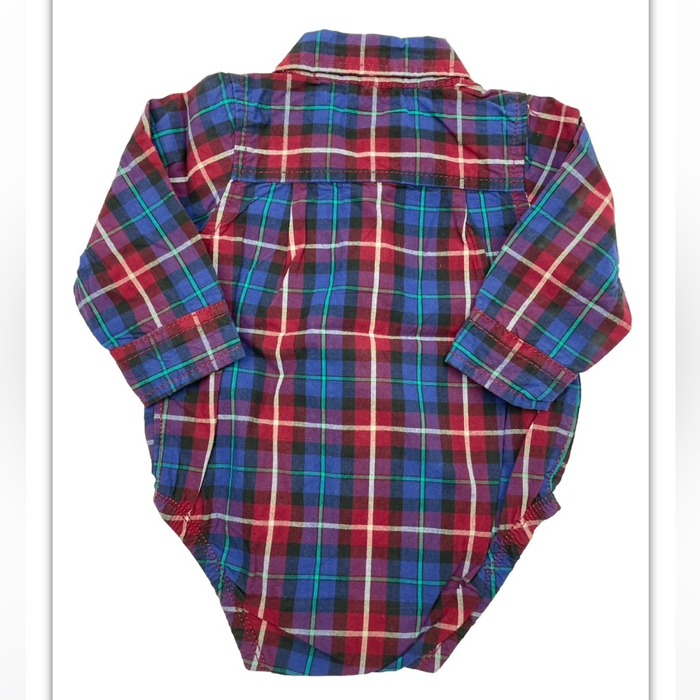 OshKosh B'gosh Boys Button-Front Plaid Bodysuit 6 Month Long Sleeve 100% Cotton - Picture 3 of 9
